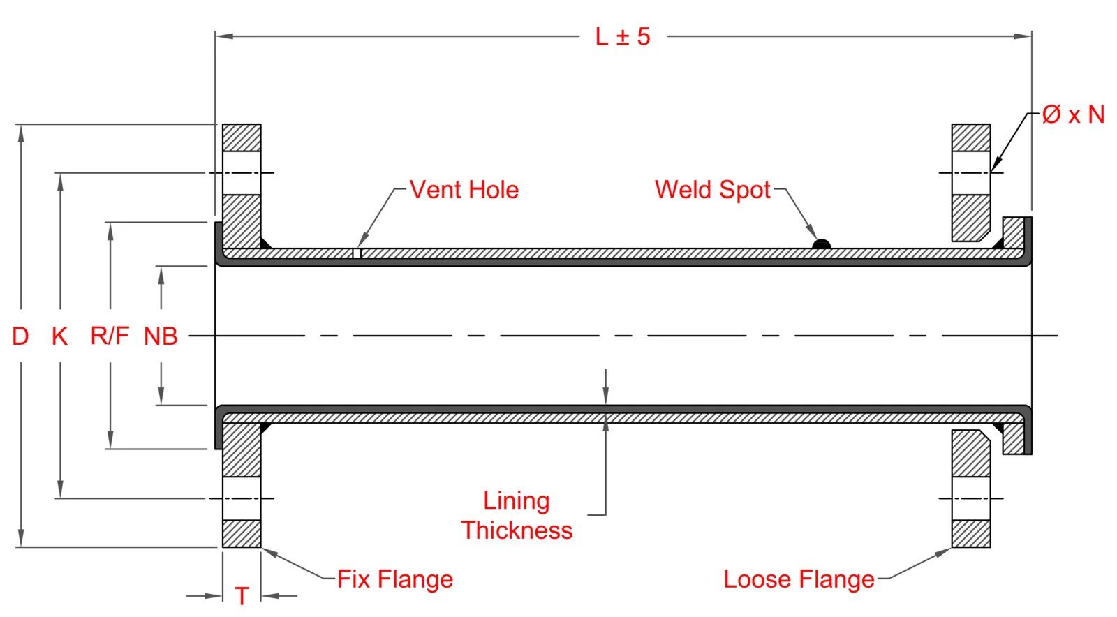 Lined Ball Valve technical drawing